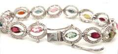 Darling 7.4CTW Oval Marquise-Cut Multi-Color Tourmaline Gemstone & Diamond Bracelet in 14K White Gol