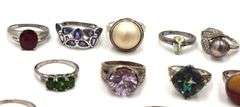 Group lot of 15 vintage 925 sterling silver gemstone rings