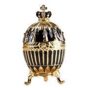 3" Ribbed Black & Gold Fabergé Egg Replica Jewelry Box – Easter Gift, Collectible Russian Egg