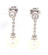 Stylish 18K WG Diamond & Pearl Dangle Earrings
