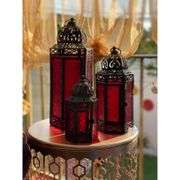 Moroccan-Style Metal Candle Lantern Set