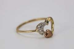 10k Yellow Gold Filigree White CZ Rose Brushed Ring Promise Purity Band Size 6.5