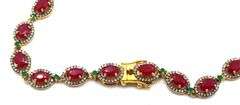 Gorgeous 17.50CTW Oval Faceted Rubies, 5.00CTW Diamonds & Emerald Necklace in14K Yellow Gold Over St