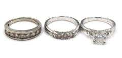 Group lot of 3 Vintage 925 sterling silver cubic zirconia rings