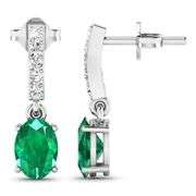 14KT White Gold 1.12ctw Zambian Emerald and Diamond Earrings