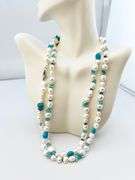 925 Sterling Silver Long Honora Pearl And Turquoise Necklace