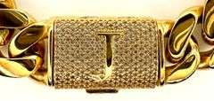 Sparkling 14 Kt Gold Plate 74.6 Grams Monogramed Initial "J" Curb Link Bracelet