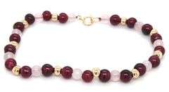 Rose quartz and 14k beaded bracelet in yellow gold
