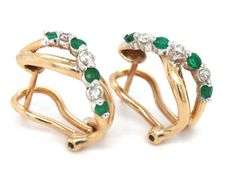 18kt Yellow gold emerald and diamond earrings