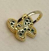 925 Sterling Silver Gold Tone Green Malachite Butterfly Ring