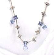 18kt White gold diamond and round and Briolette cut Tanzanite link chain necklace