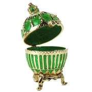 3.5" Crowned Fabergé Egg Replica Jewelry Box – Green Enamel & Crystal