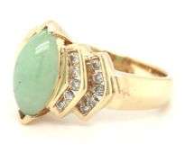 14kt Yellow gold marquise Jade and channel set diamond ring