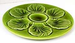 Vintage French Majolica Green Oyster Plate