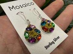 Sterling Silver 925 Mosaico Dangle Earrings w/ Austrian Cyrstals