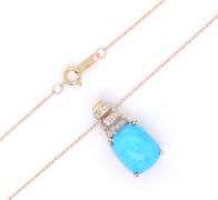 10kt Yellow gold Square Turquoise and diamond accent pendant on chain