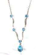 10kt White gold round and pear shaped blue topaz station V necklace