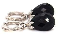 14kt White gold channel set diamond hoop with black onyx teardrop earring jacket