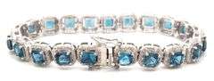 Ravishing Brand New European 14.55CTW Princess-Cut Very Rare London Blue Topaz & Diamond Bracelet In