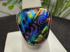 Sterling Silver 925 One of a Kind Dichroic Glass Ring Size 8.5