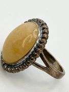 Vintage 925 Sterling Silver Oval Yellow Jasper With Beaded Border Ring