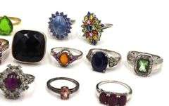 Group lot of 15 vintage 925 sterling silver gemstone rings