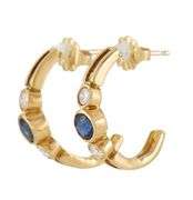 0.70ctw Sapphire and 0.25ctw Diamond Bezel Set J Hoop Earrings in 14K