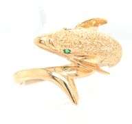 14kt Yellow gold emerald eye Dolphin ring