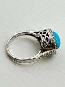 925 Sterling Silver Oval Turquoise With CZ Halo Ring
