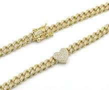 925 Sterling silver Cuban chain cubic zirconia necklace with heart shaped pendant