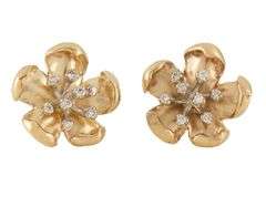 0.25ctw Diamond Plumeria Flower Stud Earrings in 14K