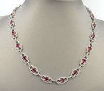 925 Sterling silver oval red and round white cubic zirconia necklace