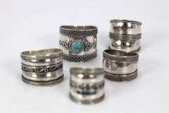 .925 Sterling Silver Handmade Bali Rings Lot of 5 Various Sizes & Styles