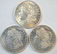 Flashy near mint 1921 P-D-S Morgan Silver Dollars