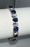 18 Kt White Gold Plated Huge 32.5 Ctw Simulated Midnight Blue Sapphire and Diamond Tennis Bracelet