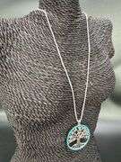 Sterling Silver Blue Synthetic Opal Tree of Life Medallion Pendant Branch Charm