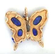 Lovely 14K YG, Diamond & Carved Lapis Butterfly Pendant