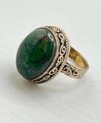 925 Sterling Silver Green Turquoise With Intricate Scrollwork Setting Details Ring