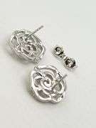 925 Sterling Silver Camelia Flower CZ Stud Earrings