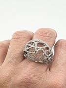 925 Sterling Silver Open Work Crystal pave Wave Scroll Motifs Ring