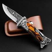 Folding Pocket Knife with Engraved Handle and Lock