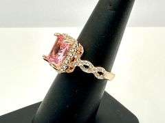 14 Kt Rose Gold Plated Radiant Cut Pink Simulated Diamond Ring