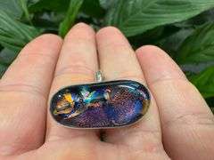 Sterling Silver 925 One of a Kind Dichroic Glass Ring Size 8.5