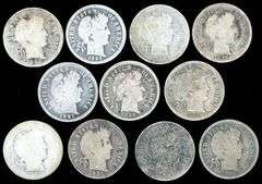 11 Different Barber Silver Dimes: 1892-O to 1903-O