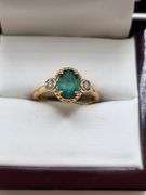 Very fine one Emerald ring in silver 14k gold plated with diamond accent