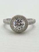 925 Sterling Silver TW One Carat Brilliant Cut Moissanite Halo Engagement Ring