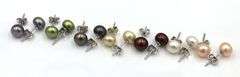 7 Pair of multi color pearl stud earrings in 925 sterling silver