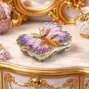 Butterfly Hand-Painted Metal and Crystal Trinket Box