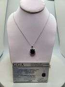 Extremely fine quality Lab grown Sapphire 7.33 CTW and diamond pendent in silver, GGA certfied