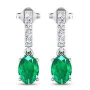 14KT White Gold 1.12ctw Zambian Emerald and Diamond Earrings